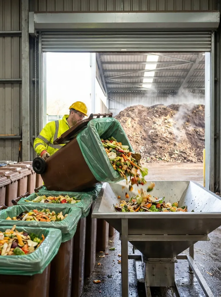 Rifiuti organici e scarti alimentari raccolti in contenitori dedicati