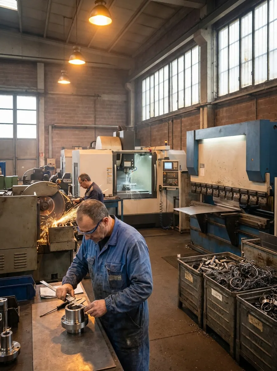 Officina meccanica con macchinari e lavorazioni artigianali